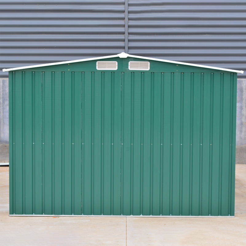 8x8ft Green Metal Garden Storage Shed With Gable Roof