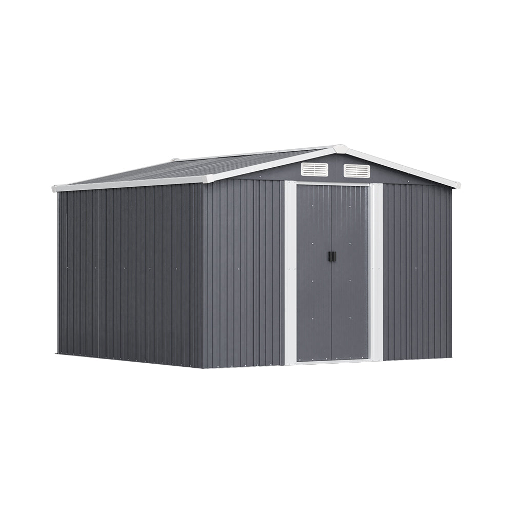 8x8ft Black Large Metal Garden Storage Shed With Gable Roof