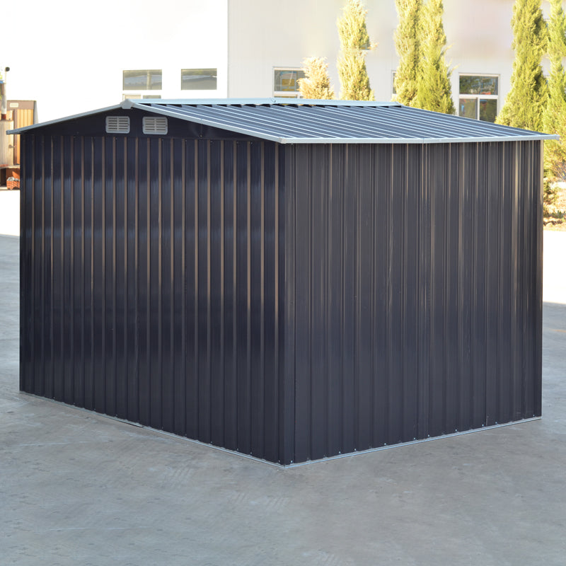 6x8ft Black Steel Garden Storage Shed with Gabled Roof Top