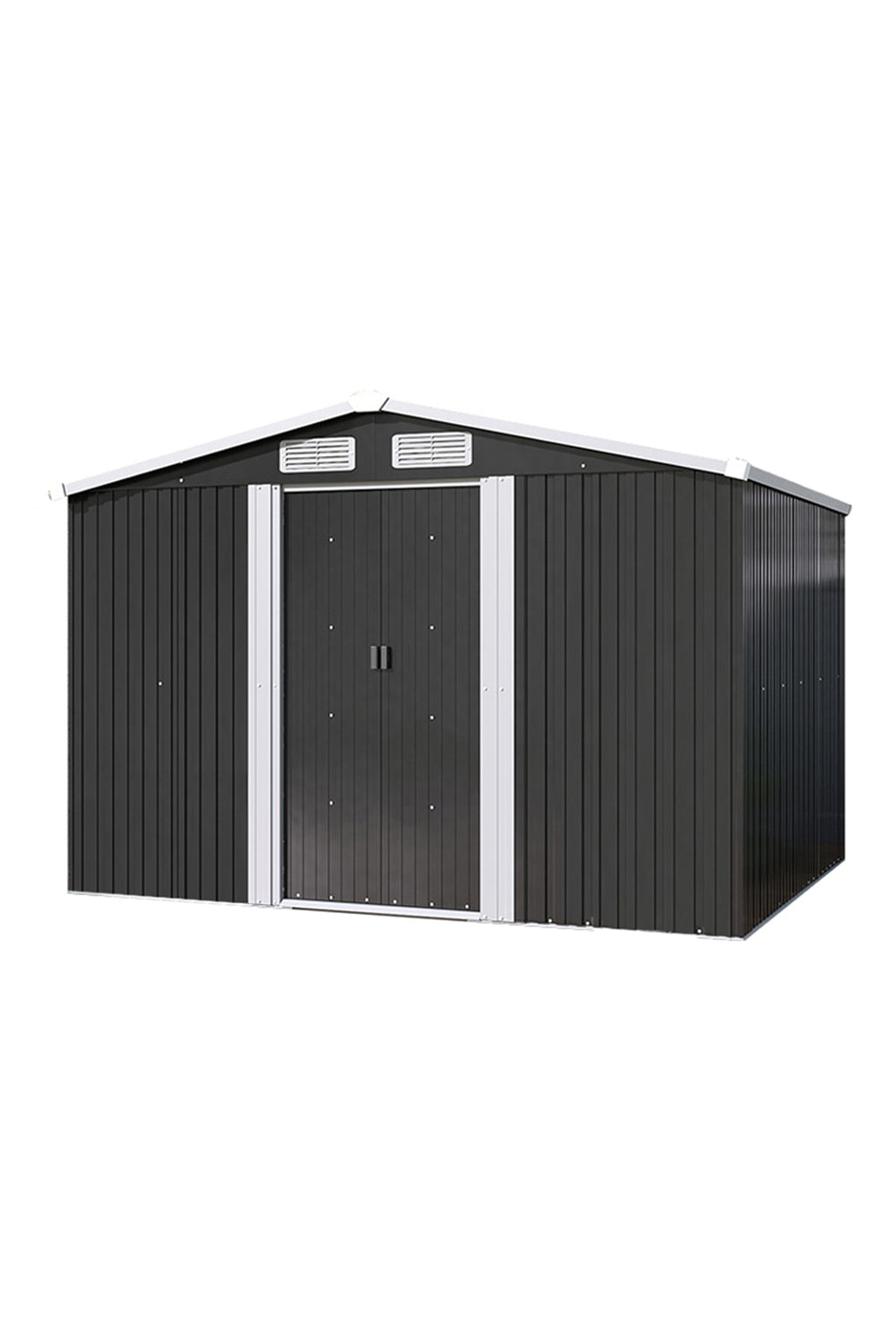 6x8ft Black Steel Garden Storage Shed with Gabled Roof Top