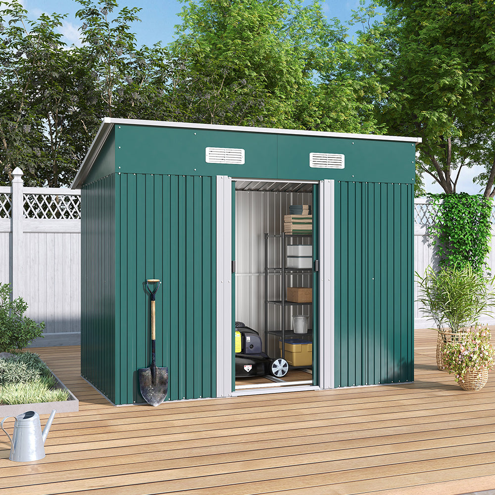 4x8ft Green Garden Compact Metal Storage Tool Shed