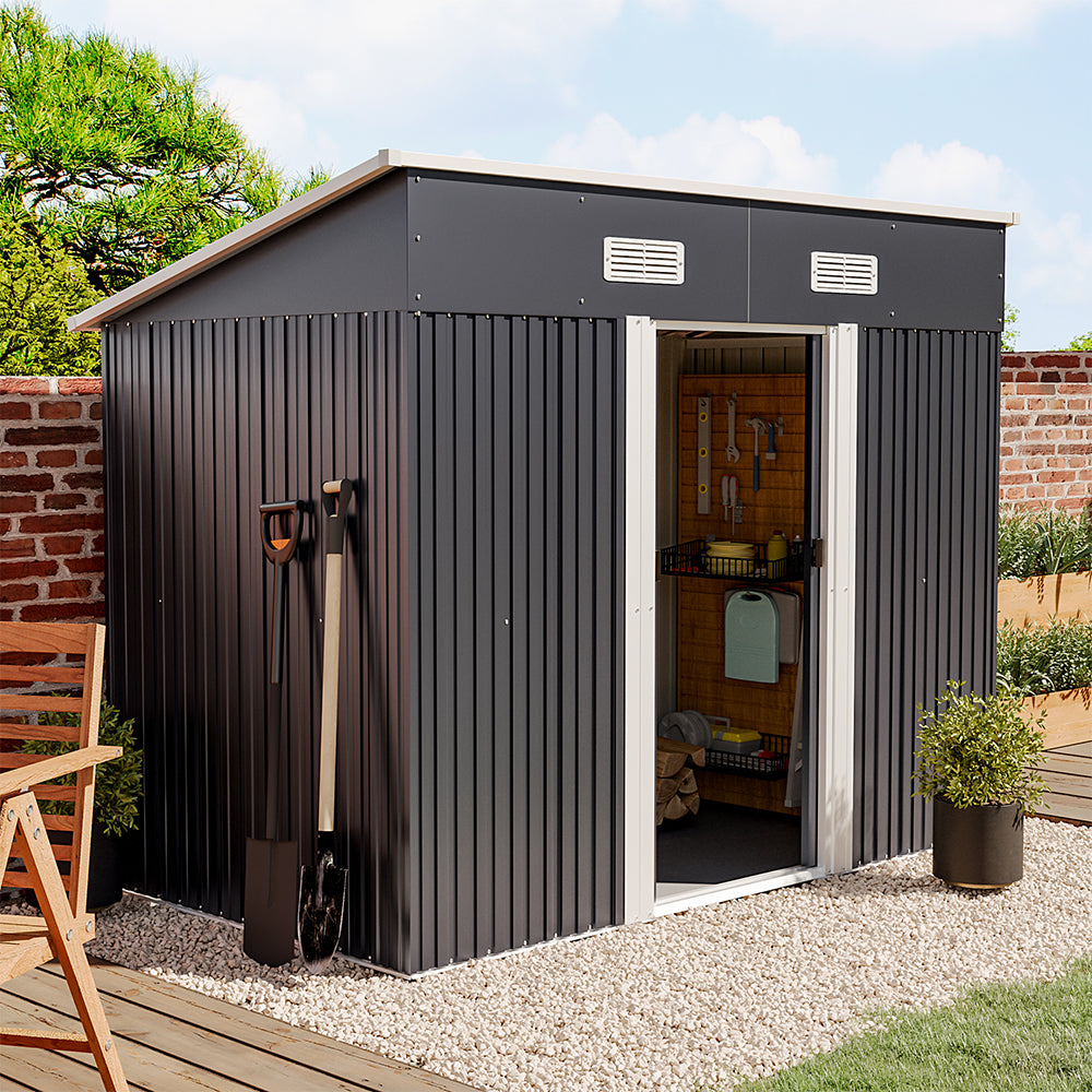4x8ft Black Garden Compact Metal Storage Tool Shed