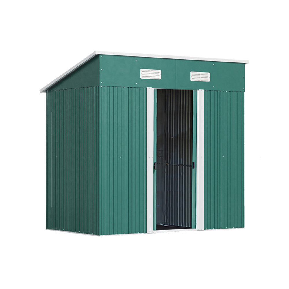 4x6ft Green Garden Metal Storage Tool Shed with Skillion Roof Top
