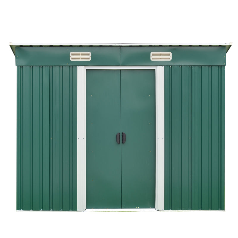 4x6ft Green Garden Metal Storage Tool Shed with Skillion Roof Top