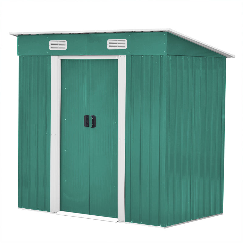 4x6ft Green Garden Metal Storage Tool Shed with Skillion Roof Top