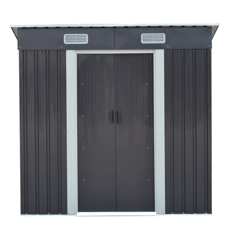 4x6ft Black Garden Steel Storage Shed with Sloped Top