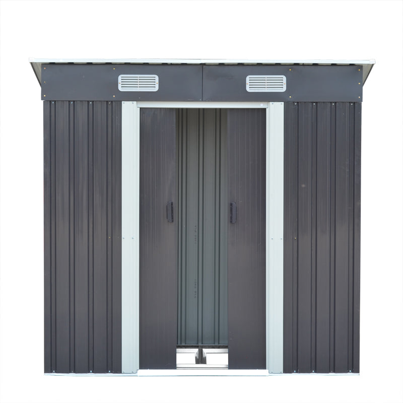 4x6ft Black Garden Steel Storage Shed with Sloped Top