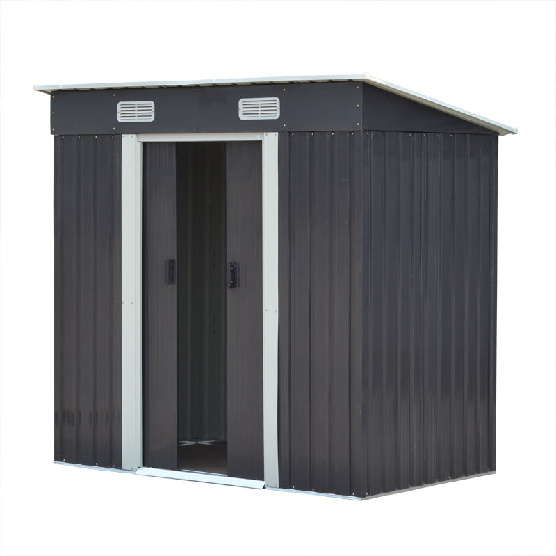 4x6ft Black Garden Steel Storage Shed with Sloped Top