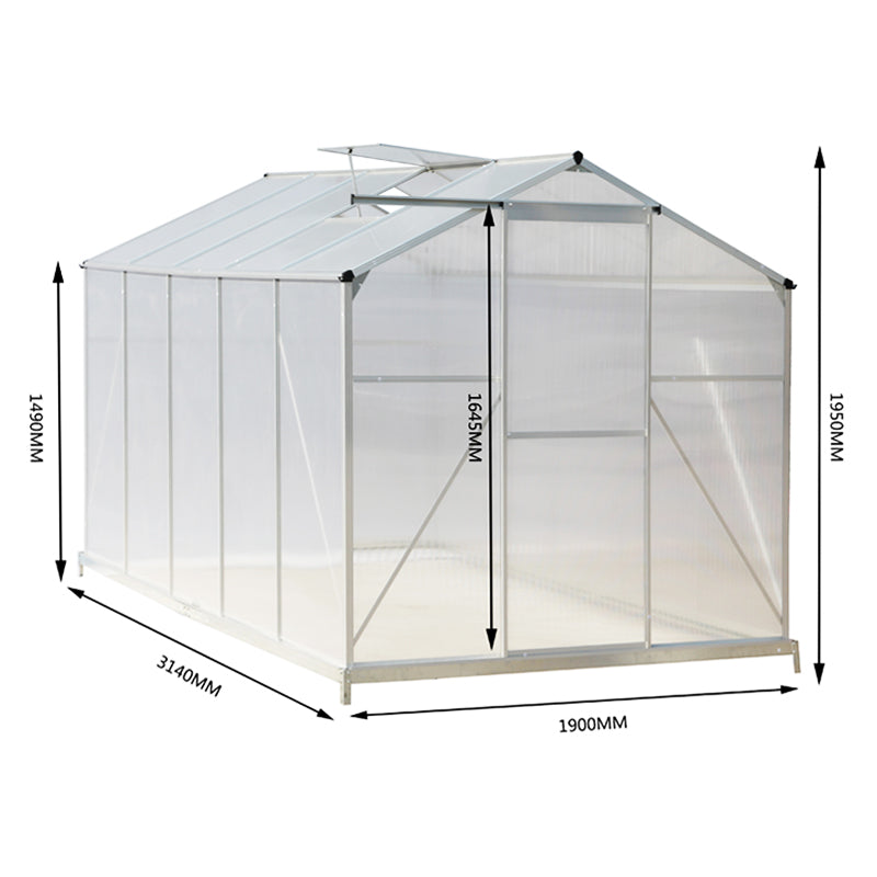 6x10ft White Framed Aluminium Greenhouse with Base and Window Opening