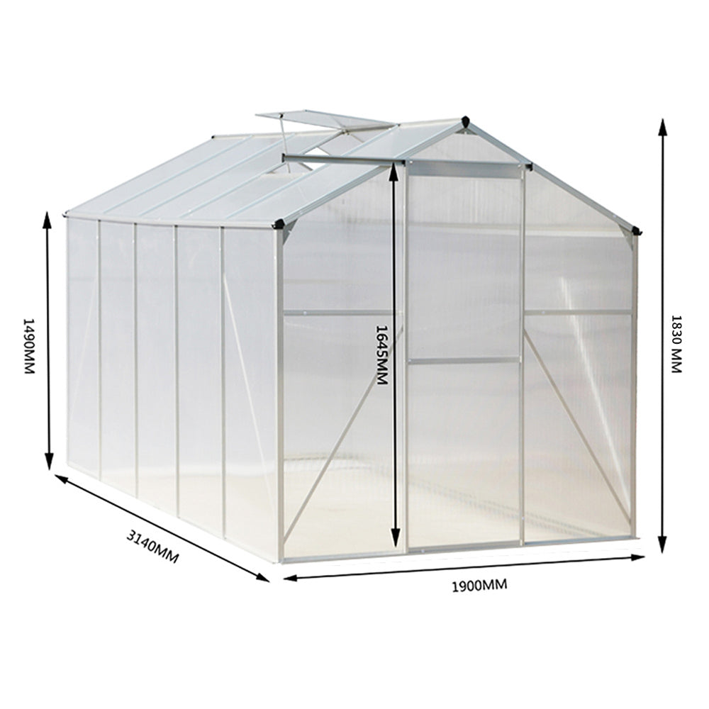 6x10ft White Framed Garden Greenhouse without Base
