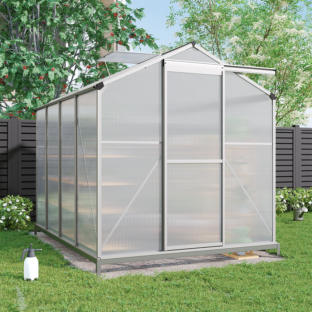 6ft W Aluminum Framed Greenhouse with Base and Window Opening