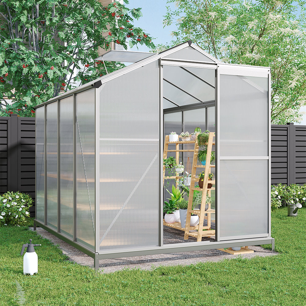 6ft W Aluminum Framed Greenhouse with Base and Window Opening