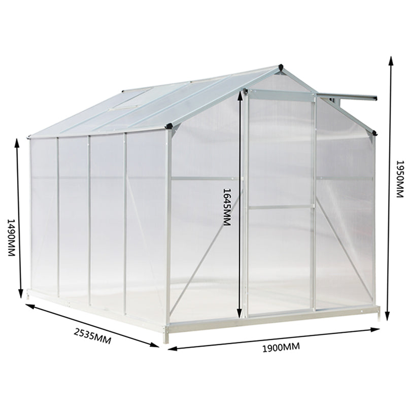 6ft W Aluminum Framed Greenhouse with Base and Window Opening