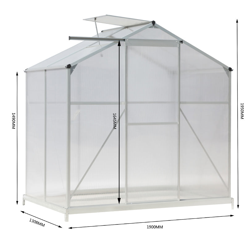 4x6ft White Framed One Vent Greenhouse with Base