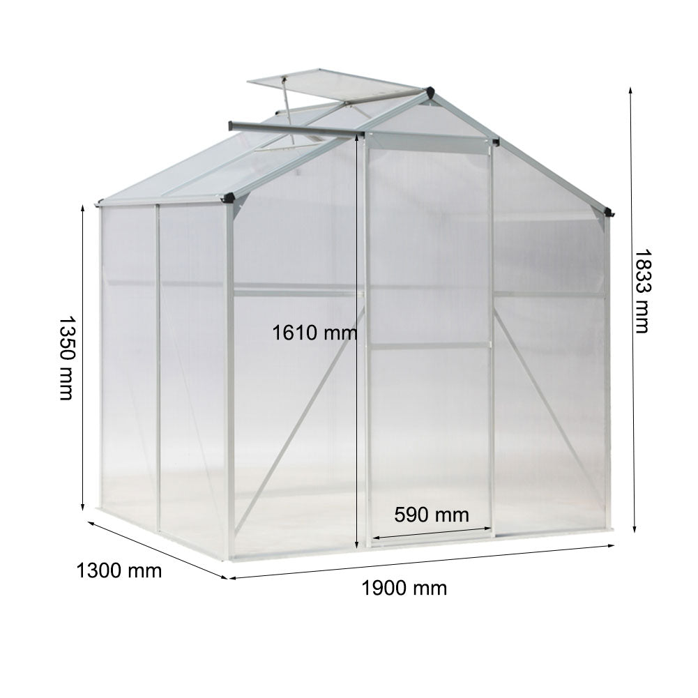 White Framed Aluminium Hobby Greenhouse with Window Opening
