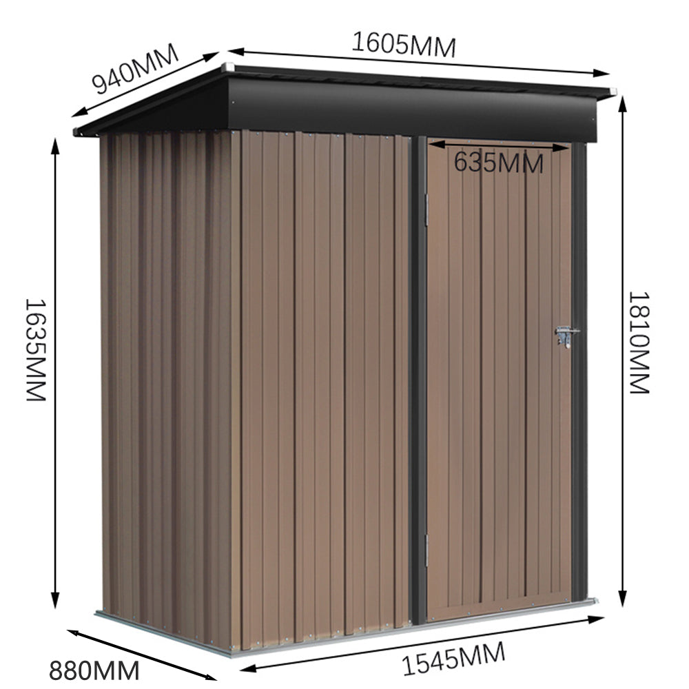 3x5ft Brown Metal Garden Storage Tool Shed with Lockable Door