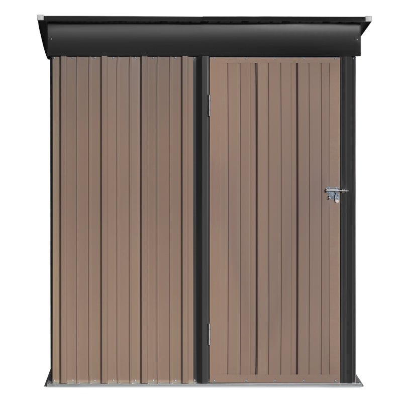 3x5ft Brown Metal Garden Storage Tool Shed with Lockable Door