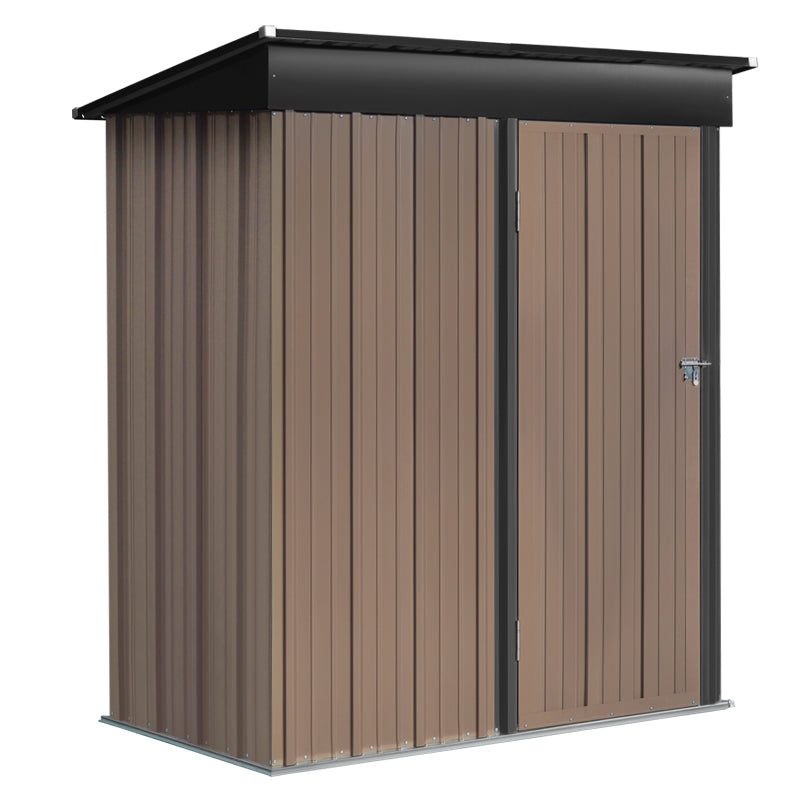 3x5ft Brown Metal Garden Storage Tool Shed with Lockable Door