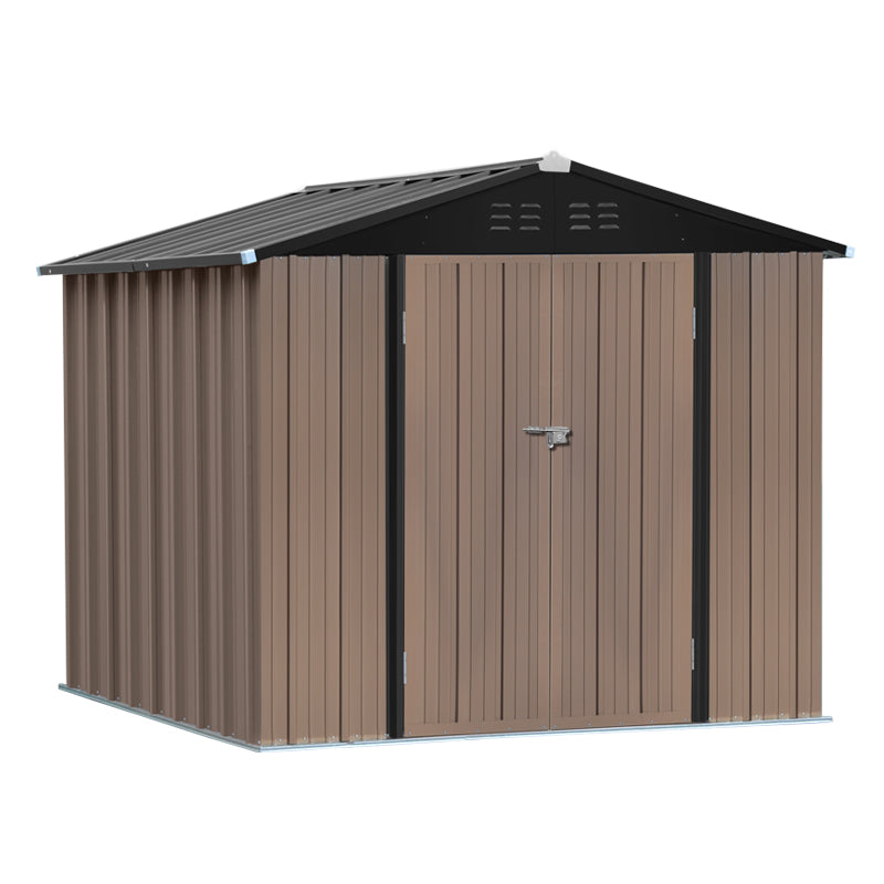 6x8ft Brown Large Galvanized Steel Lockable Apex Metal Shed