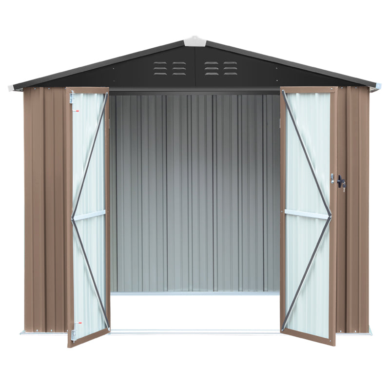 6x8ft Brown Large Galvanized Steel Lockable Apex Metal Shed