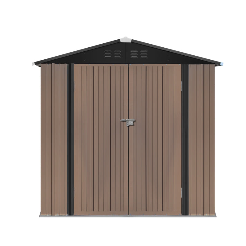 4x6ft Brown Steel Garden Tool Storage Shed with Gabled Roof Top