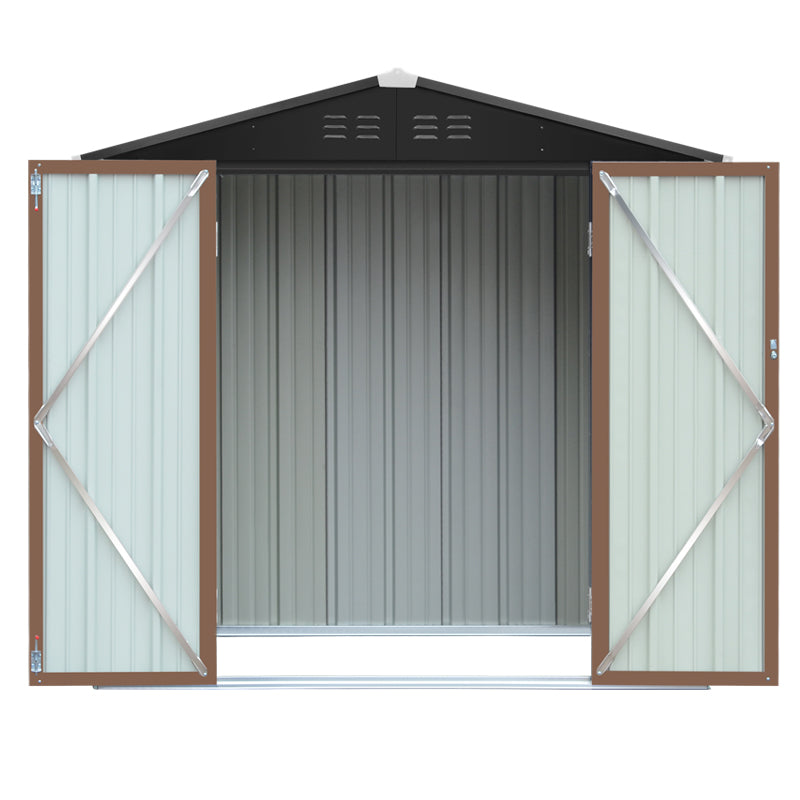 4x6ft Brown Steel Garden Tool Storage Shed with Gabled Roof Top