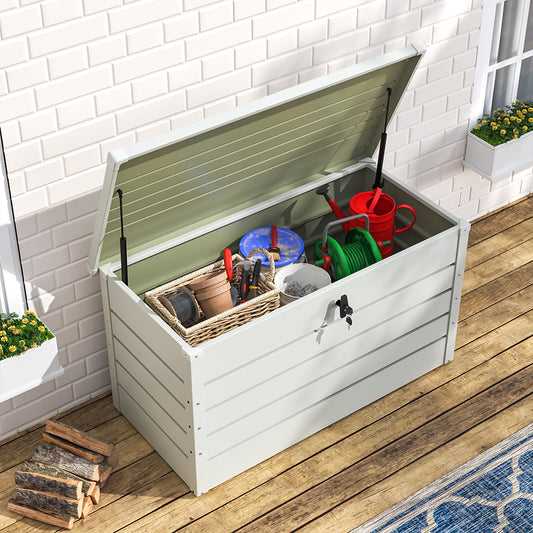 350L White Garden Waterproof Steel Lockable Storage Box