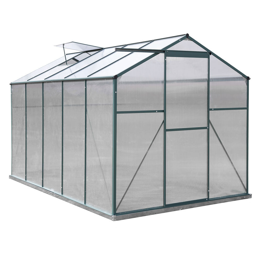 6x10ft Green Framed Garden Polycarbonate Greenhouse with Window Opening