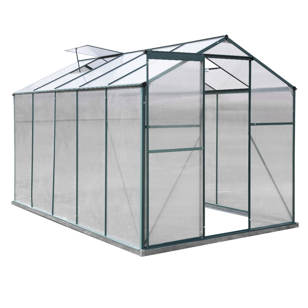 6x10ft Green Framed Garden Polycarbonate Greenhouse with Window Opening