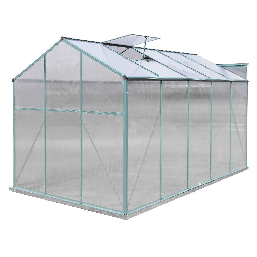 6x10ft Green Framed Garden Polycarbonate Greenhouse with Window Opening