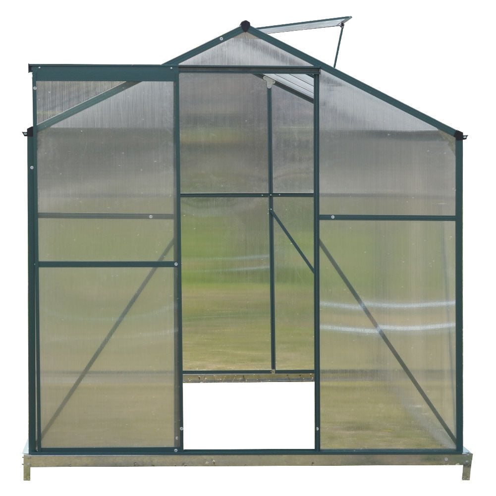 6x8ft Green Framed Aluminium Greenhouse with Window Opening and Base