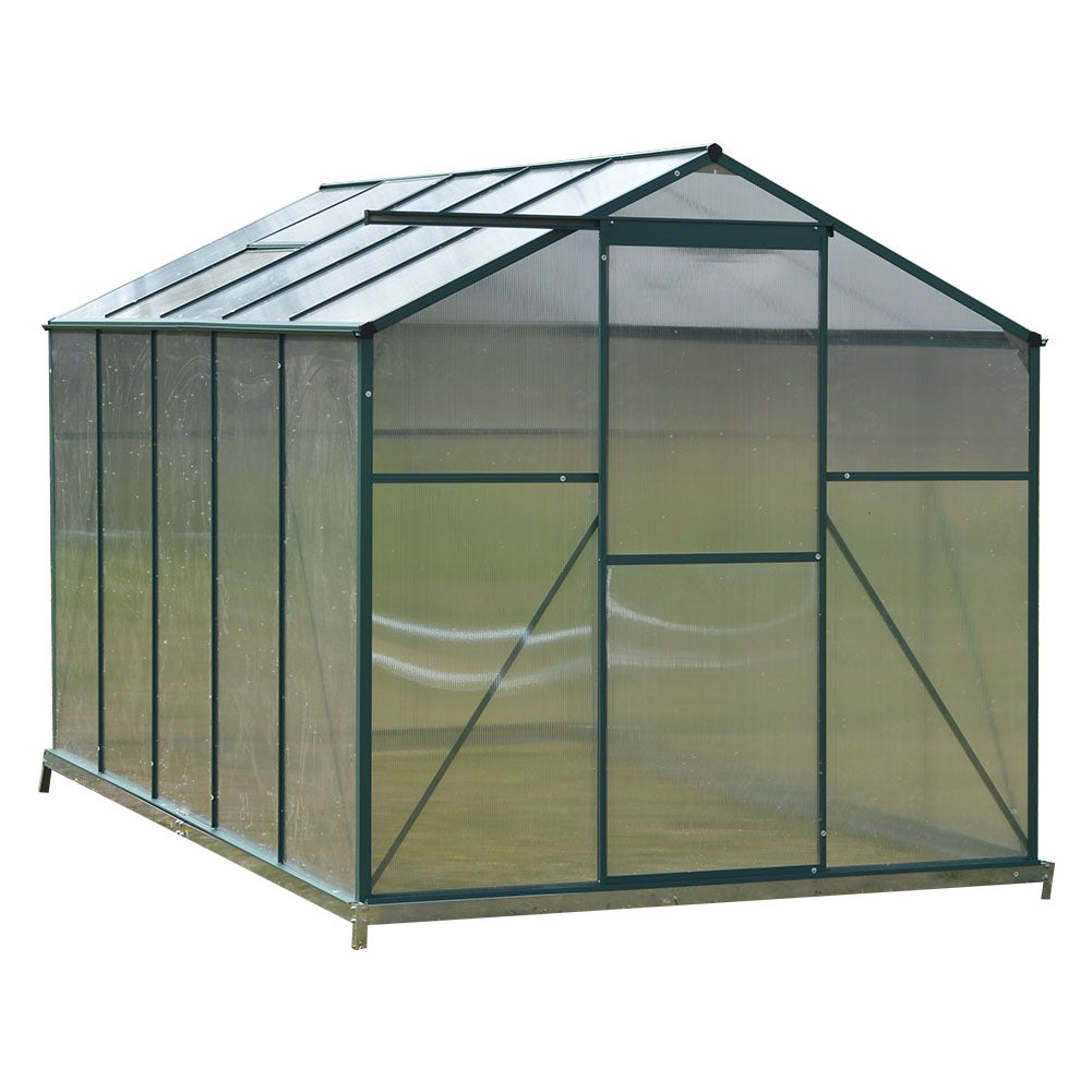6x8ft Green Framed Aluminium Greenhouse with Window Opening and Base