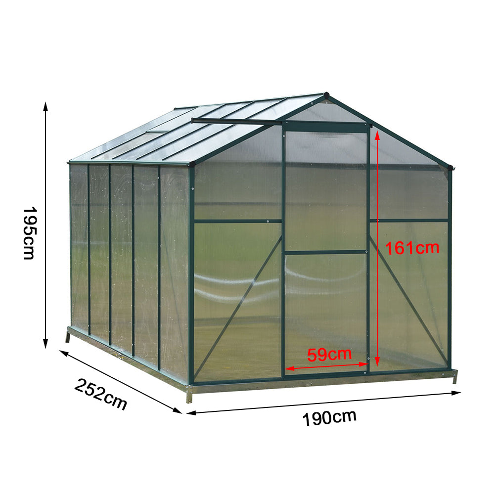 6x8ft Green Framed Aluminium Greenhouse with Window Opening and Base