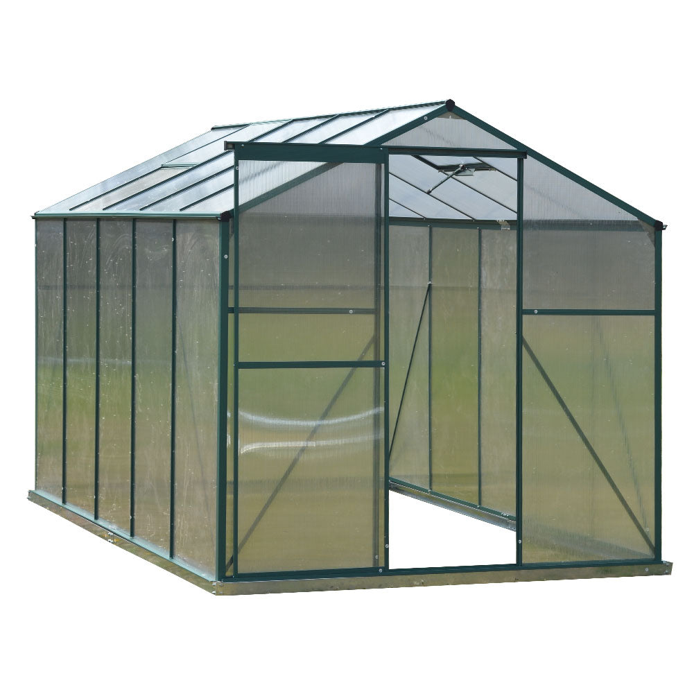 6*8ft Green Framed Aluminium Greenhouse with Window Opening