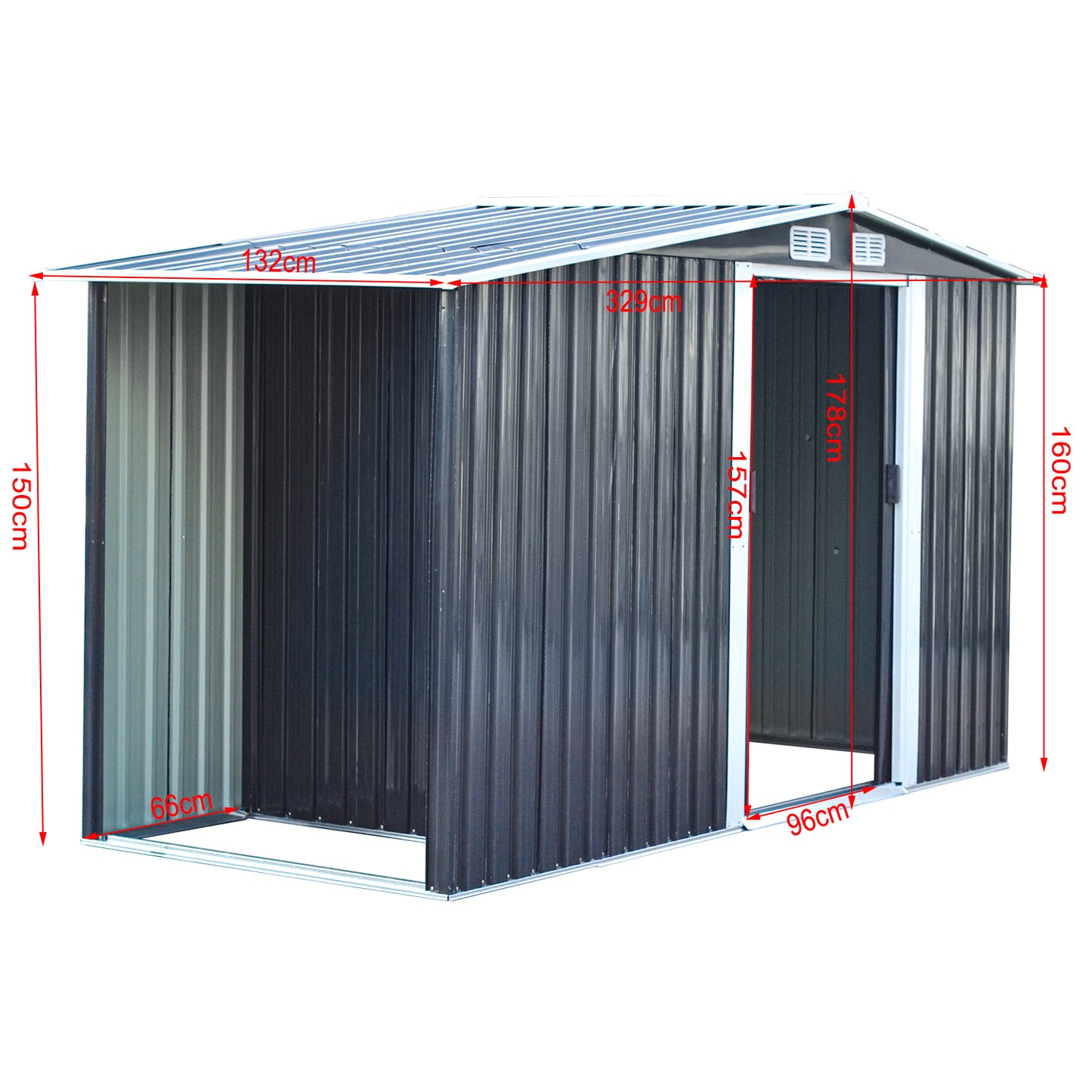 4*8ft Grey Galvanized Steel Garden Metal Storage Shed with Log Storage