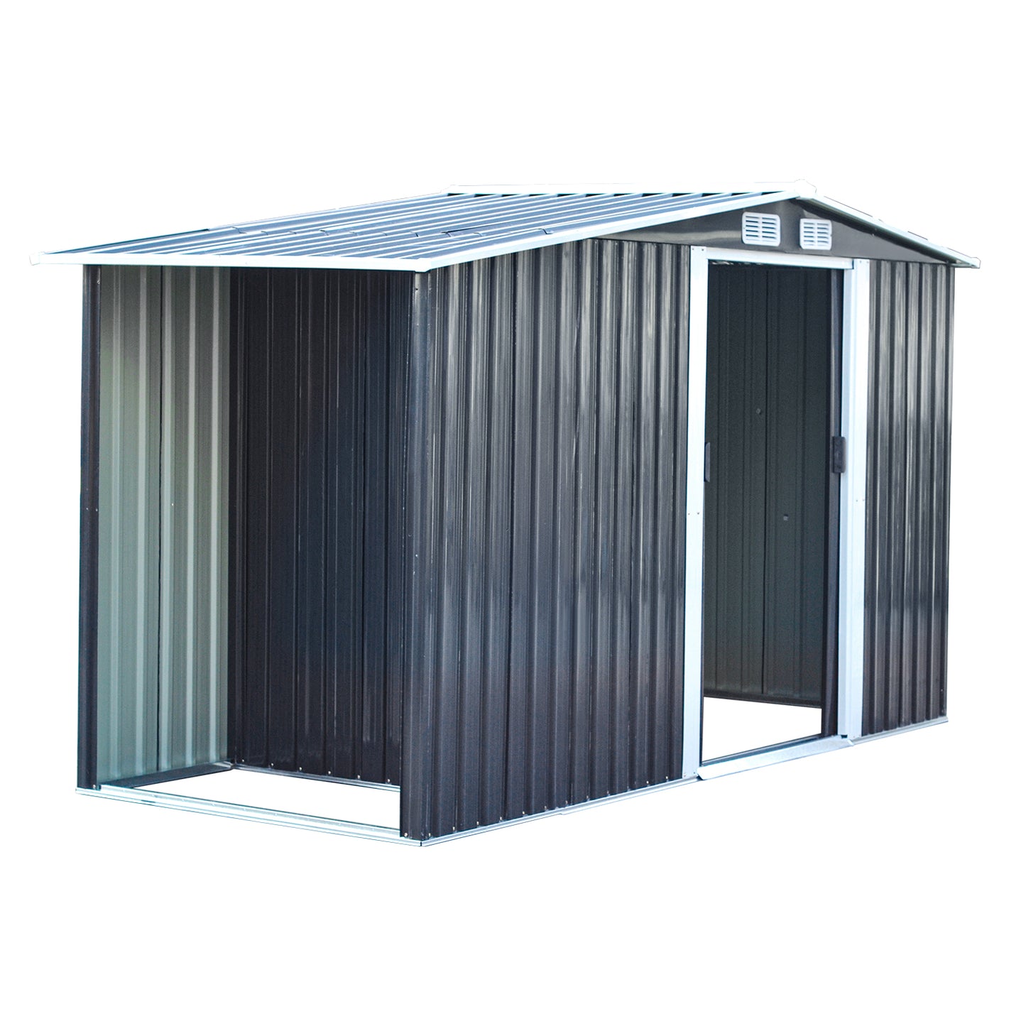 4*8ft Grey Galvanized Steel Garden Metal Storage Shed with Log Storage