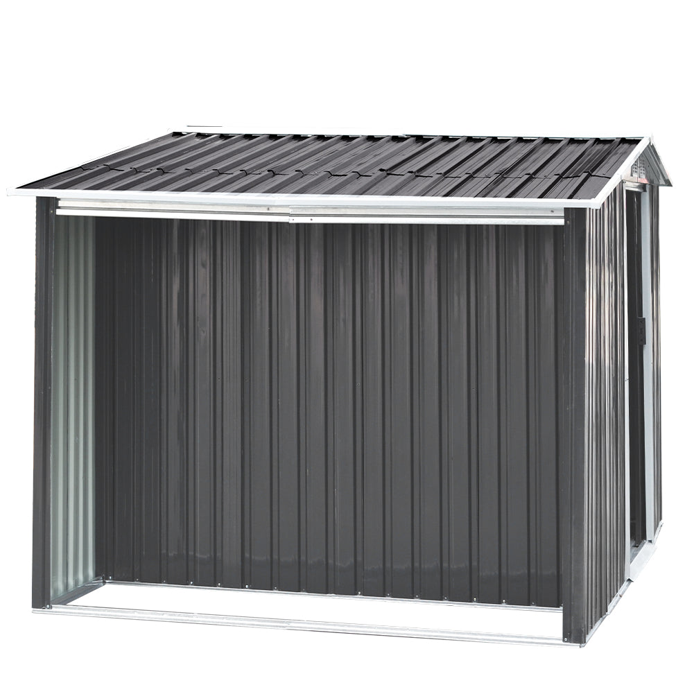 6x8ft Black Galvanized Steel Garden Storage Shed with Log Storage