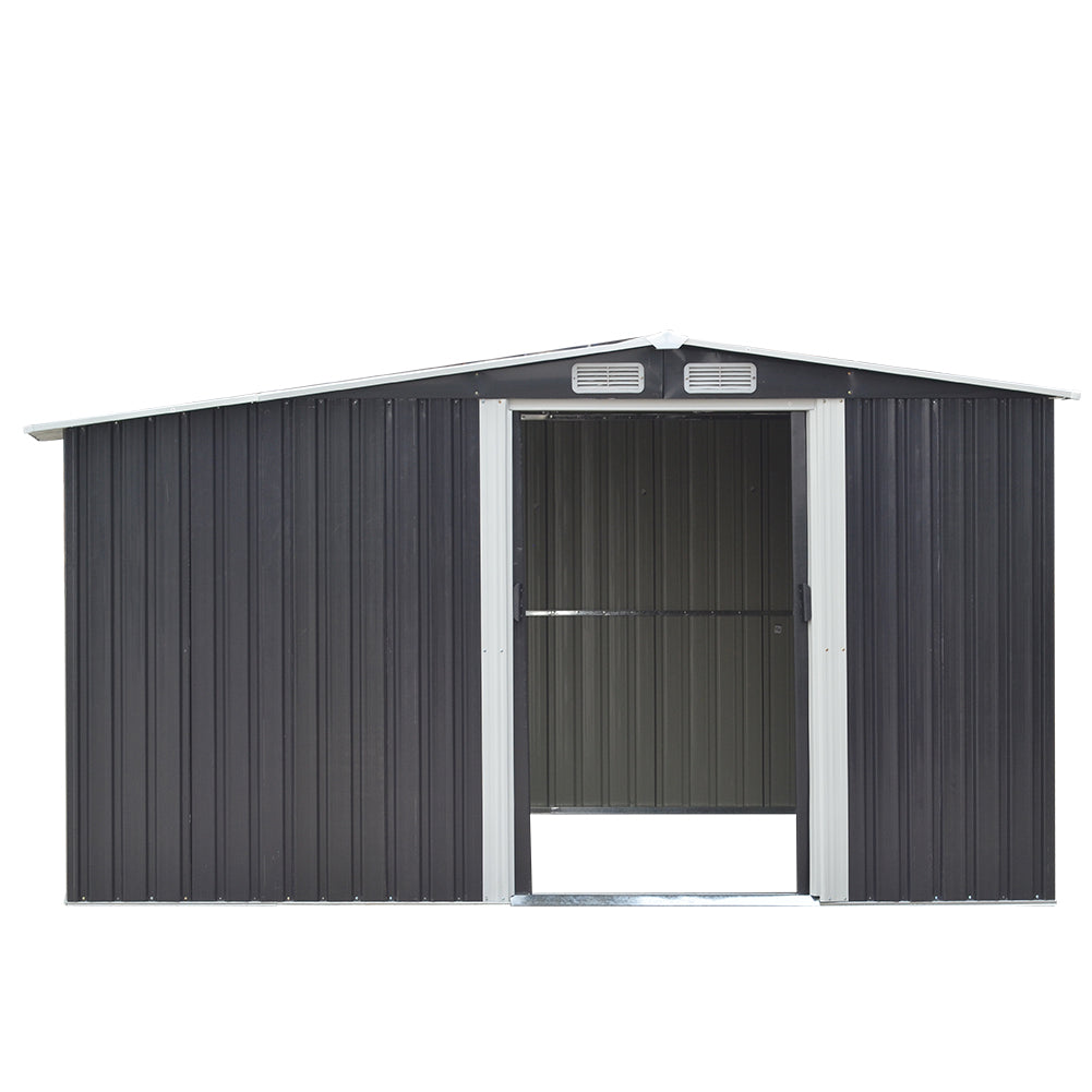 8x8ft Black Galvanized Steel Garden Storage Shed with Log Storage
