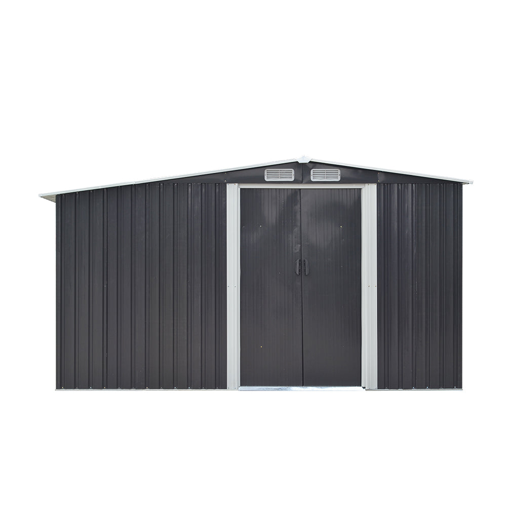 8x8ft Black Galvanized Steel Garden Storage Shed with Log Storage