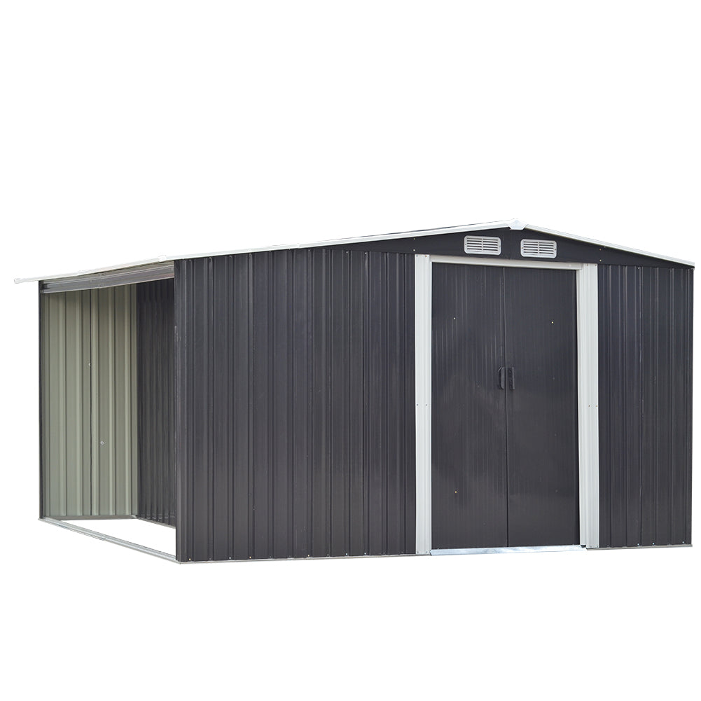 8x8ft Black Galvanized Steel Garden Storage Shed with Log Storage
