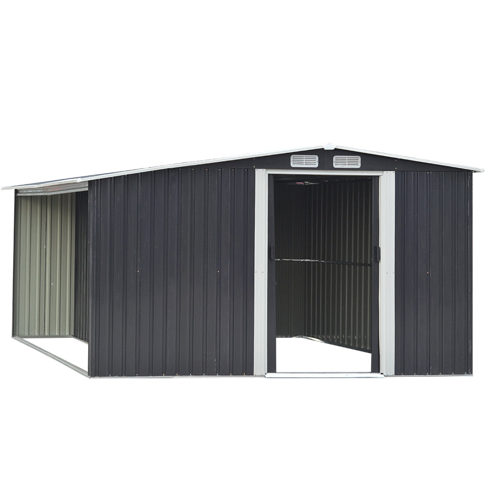 8x10ft Black Galvanized Steel Garden Storage Shed with Log Storage