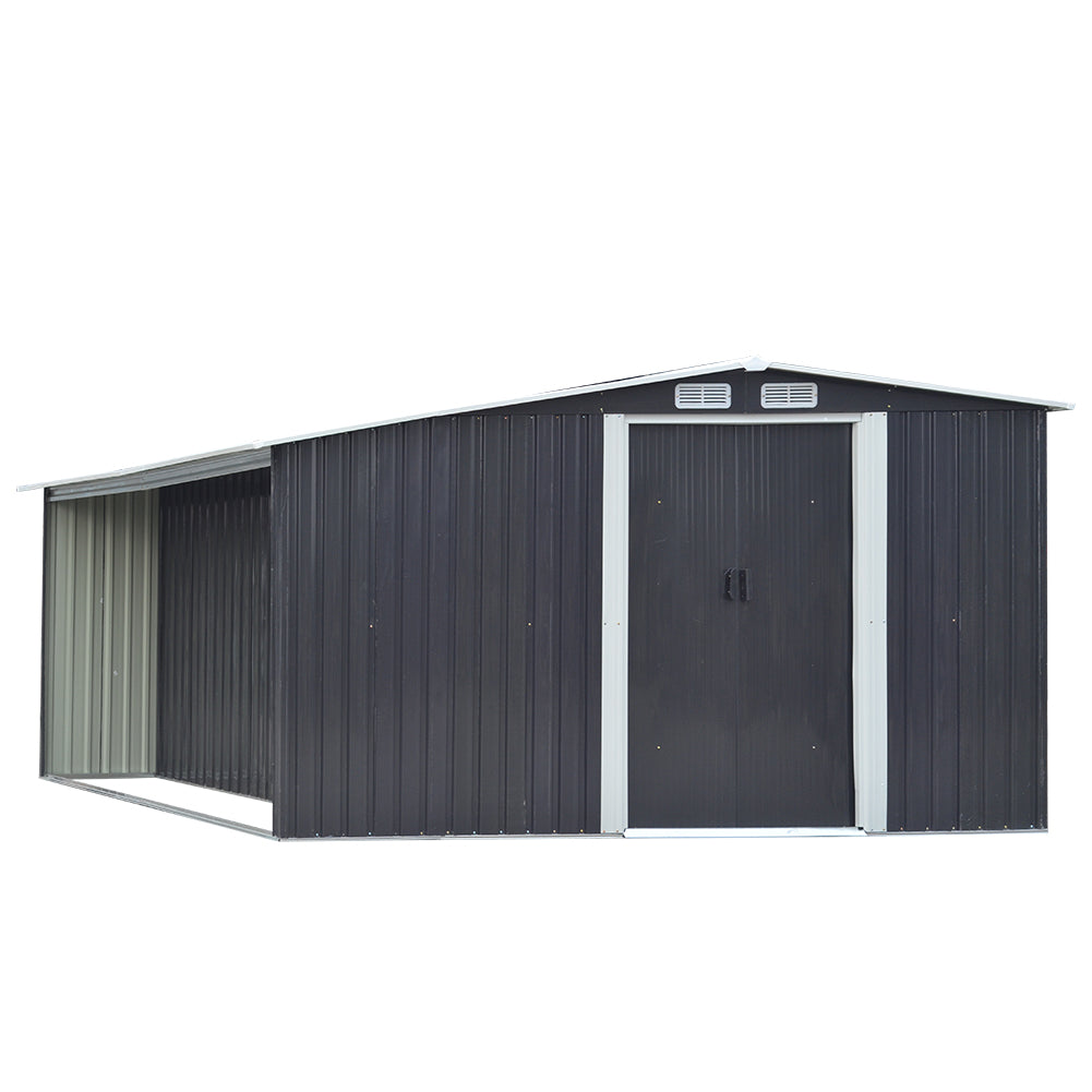 8x10ft Black Galvanized Steel Garden Storage Shed with Log Storage