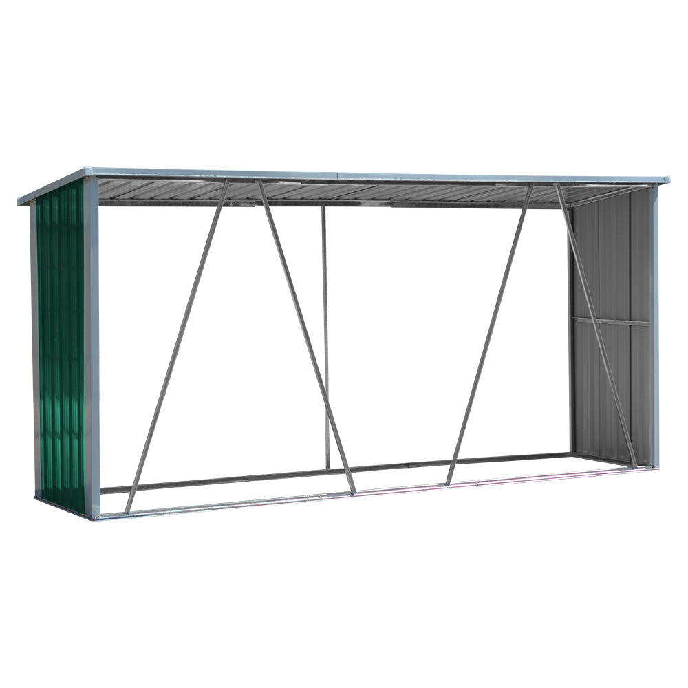 3x11ft Green Garden Zinc Steel Firewood Log Storage Shed