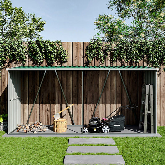 3x11ft Green Garden Zinc Steel Firewood Log Storage Shed