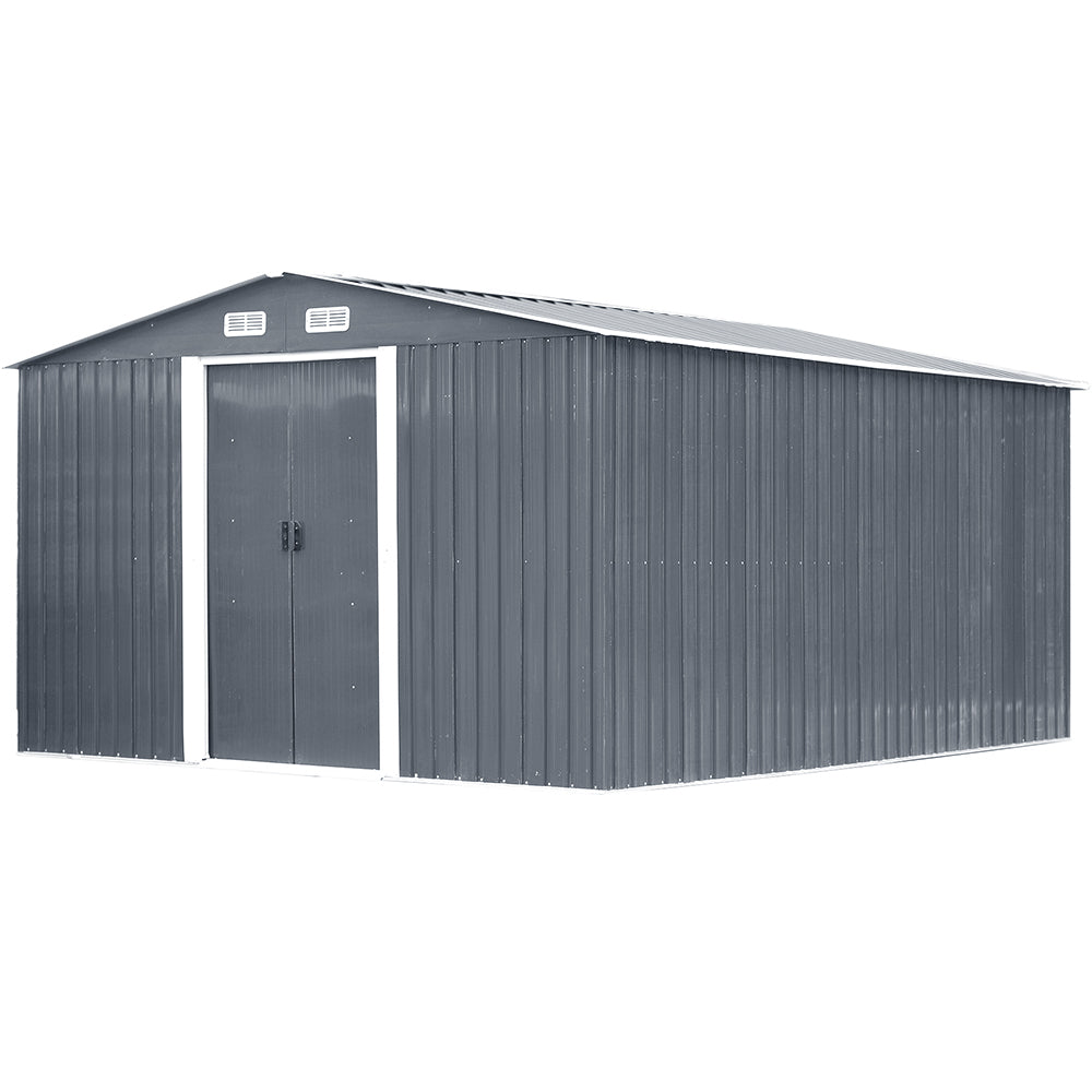 10x12ft Black Metal Garden Storage Shed with Gabled Roof Top
