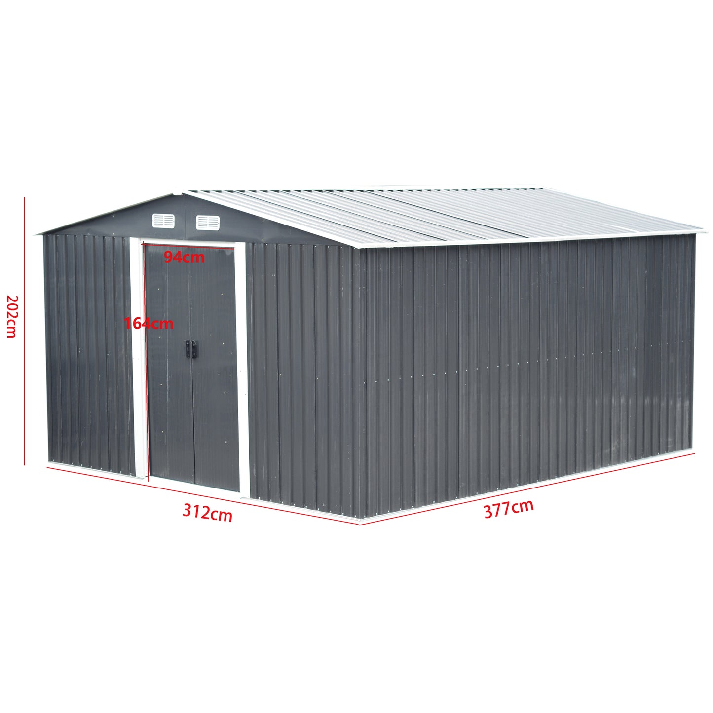 10x12ft Black Metal Garden Storage Shed with Gabled Roof Top