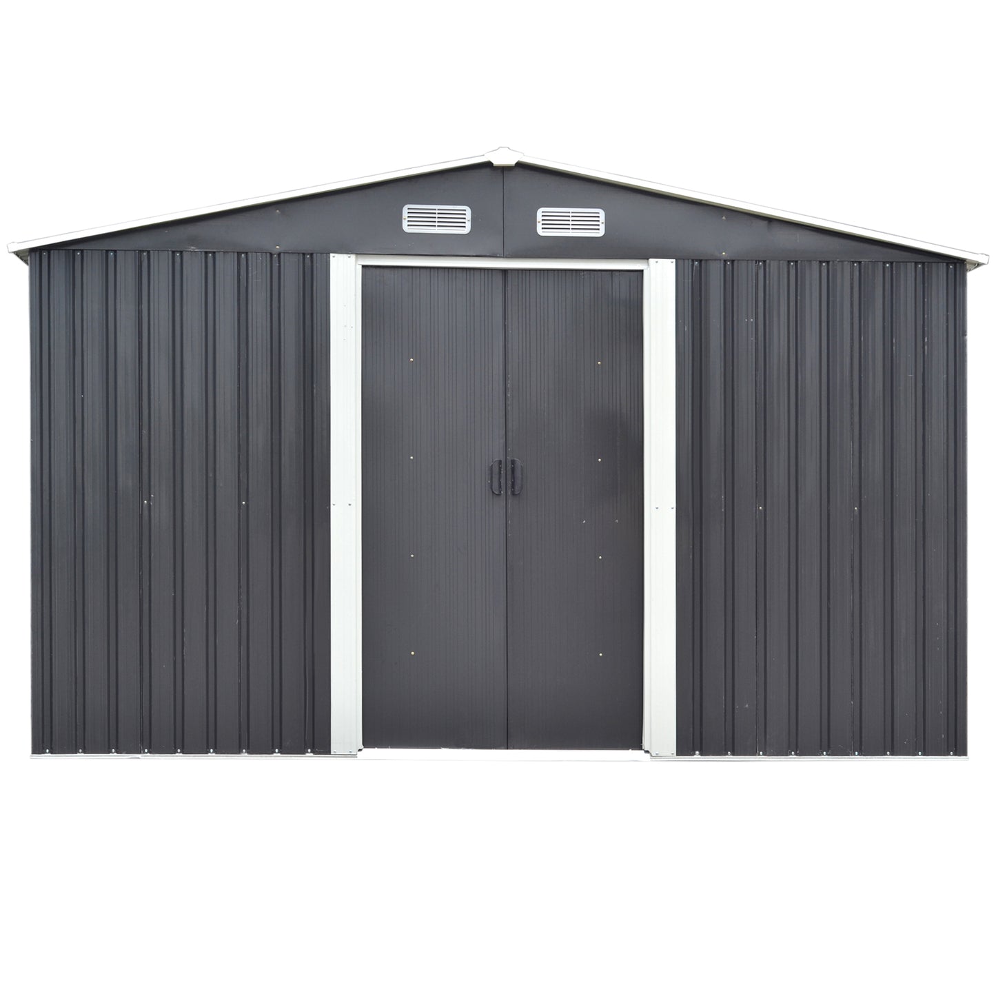 10x12ft Black Metal Garden Storage Shed with Gabled Roof Top