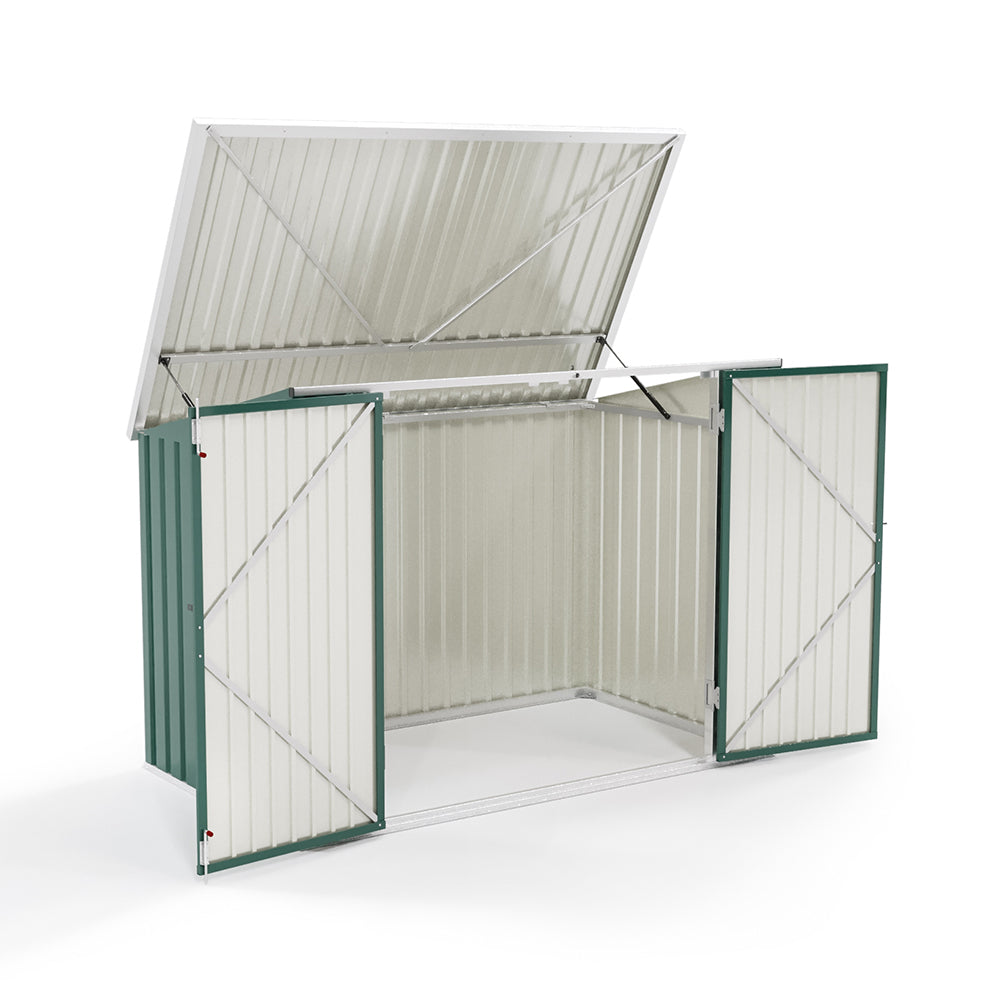 3x6ft Green Lockable Steel Garden Bin Storage Shed