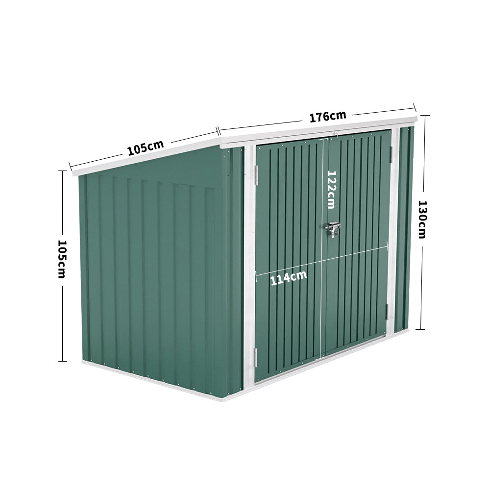 3x6ft Green Lockable Steel Garden Bin Storage Shed