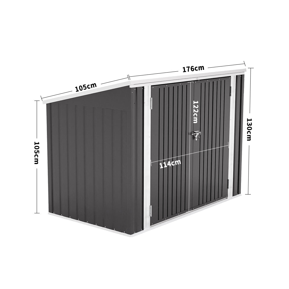 3x6ft Charcoal Black Lockable Steel Garden Bin Storage Shed
